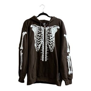 Simplicity Men’s Skeleton Brown Zip up Large